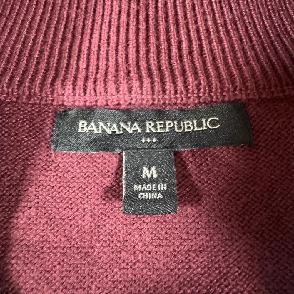 Banana Republic Mens Quarter Zip Pullover Sweater Size M Burgundy Cotton Blend